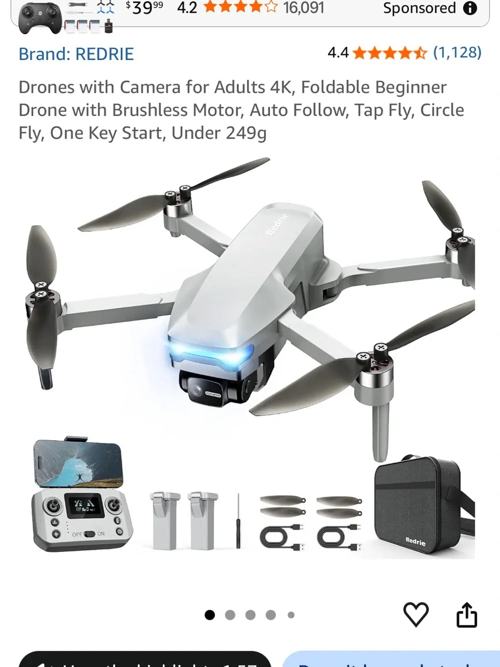 Redrfic Foldable Drone with White Controller -
